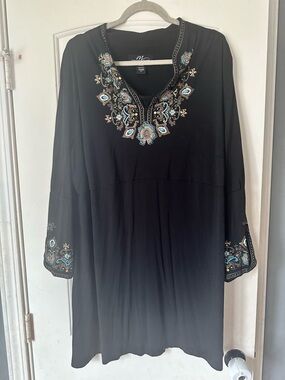 Midnight Velvet Black Boho Embellished Tunic Dress 3X Plus Size